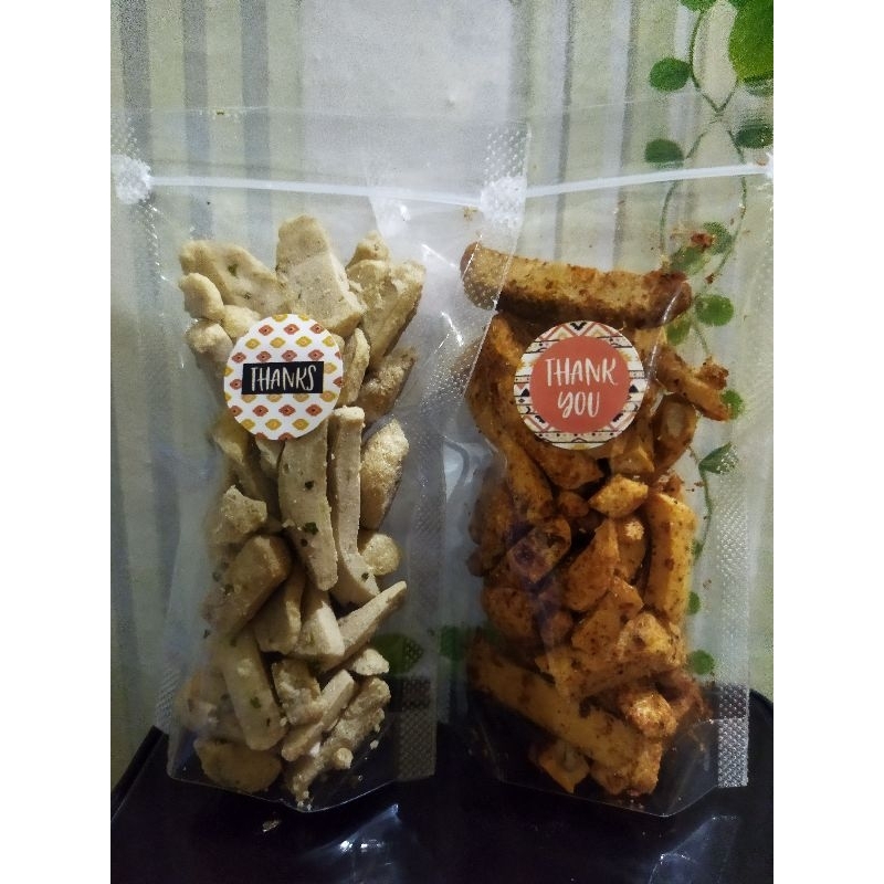 

Basreng Original Daun Jeruk Dan Basreng Pedas Daun Jeruk Kemasan Standing Pouch 50 gram