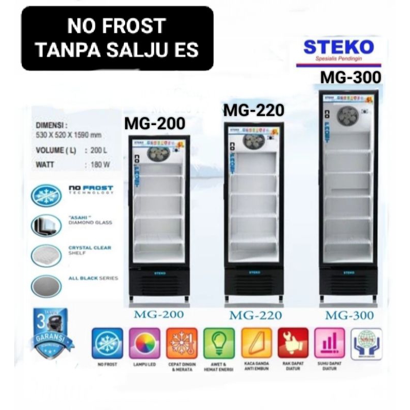 STEKO Showcase Cooler MG 220 - 200L Display Cooler No Frost 4 Rak Kaca Cembung