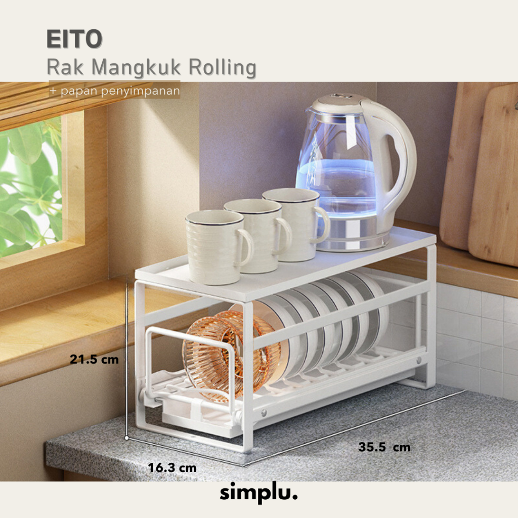 SIMPLU Eito - Rak Mangkuk Kecil Roda Wastafel/ Mangkuk Organizer / Rak bowl Plates Besi / Rak Mangku