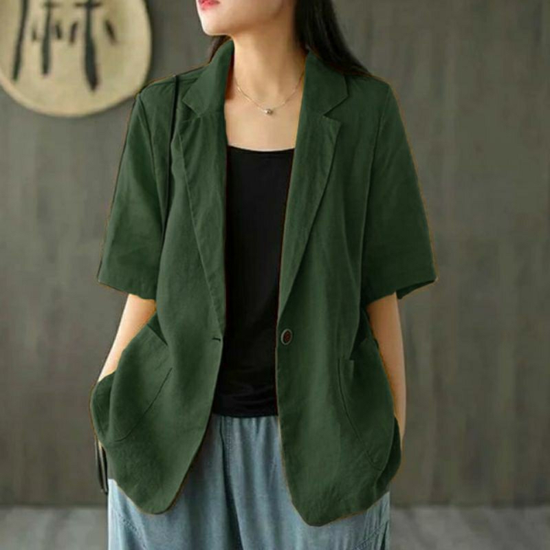 DISKON BLAZER LENGAN PENDEK JUMBO WANITA LINEN LD 100CM SAMPAI 140CM LUCINTA BLAZER BLAZER KOREA