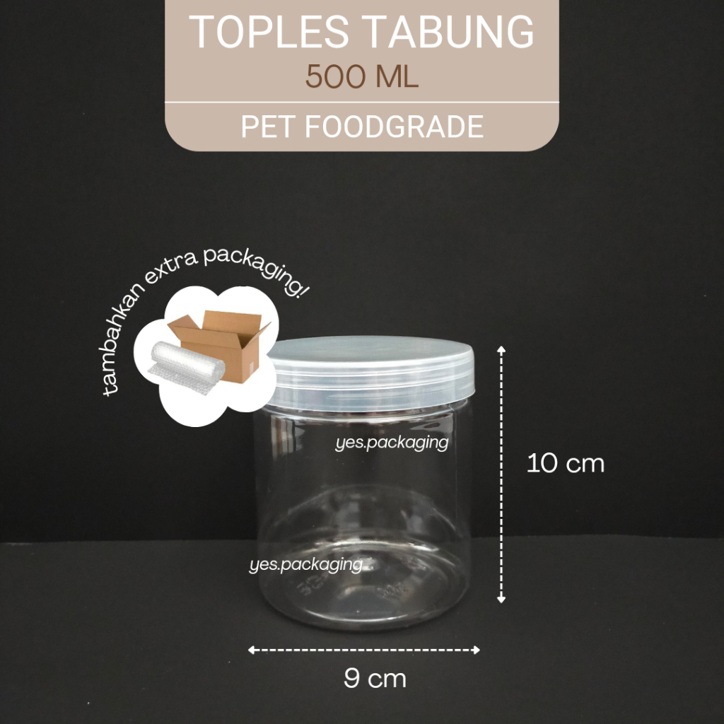 [500ML] TOPLES TABUNG Silinder Toples Jar Plastik Bening Transparan Cookies Kue Kering