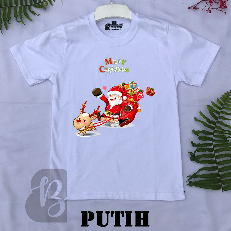 Baju Anak-Anak Kaos Katun Santa Rusa Kado Indeer Natal Snowman Merry Christmas Santa Klaus Ginger Br