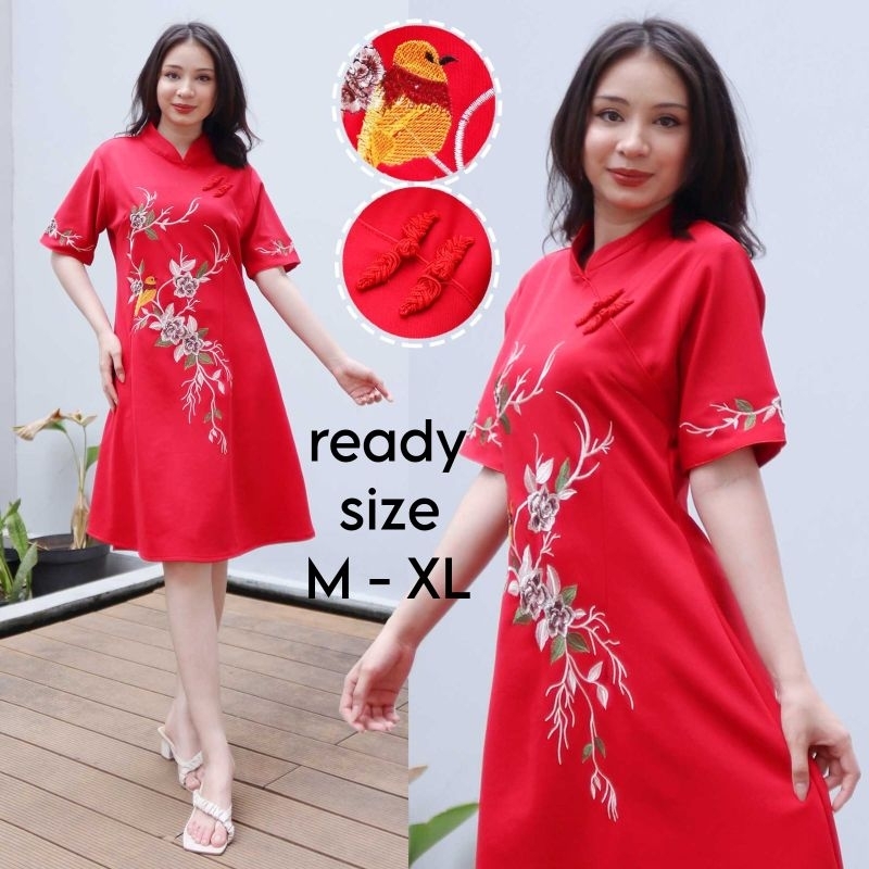 Dress Imlek Dress Cheongsam Dress Pendek Dress Chongsam Dress Merah Imlek Dress Sincia Atasan Imlek 