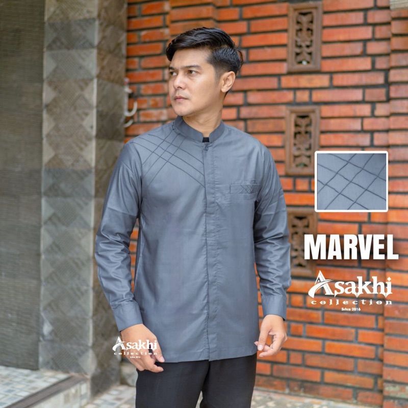 Asakhi Collection Baju Koko Pria Dewasa Lengan Panjang Motif Marvel Warna Hijau Terbaru S M L XL XXL