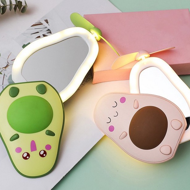 ZHT FygaleryMedan HR220 Cermin Lampu LED Avocado Mini Fan 3 In 1 Lamp Mirror USB Bentuk Alpukat Best