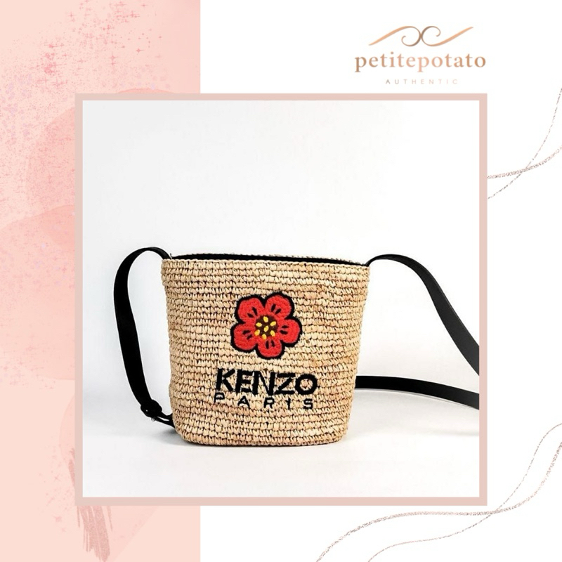 TAS BRANDED WANITA K*NZO MINI BOKE FLOWER RAFFIA BUCKET BAG