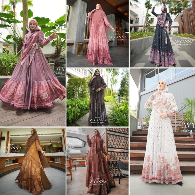 Set Gamis Dress Ceruty Babydoll Printing Premium Syari Branded Hitam - Putih - Pink - Jet Black - Br