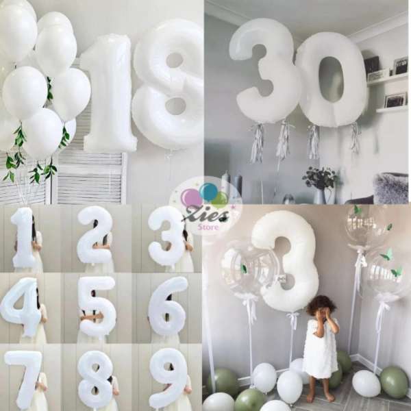 Jual grosir isi 50pcs- balon foil angka 80cm / balon foil angka putih - 9 Berkualitas