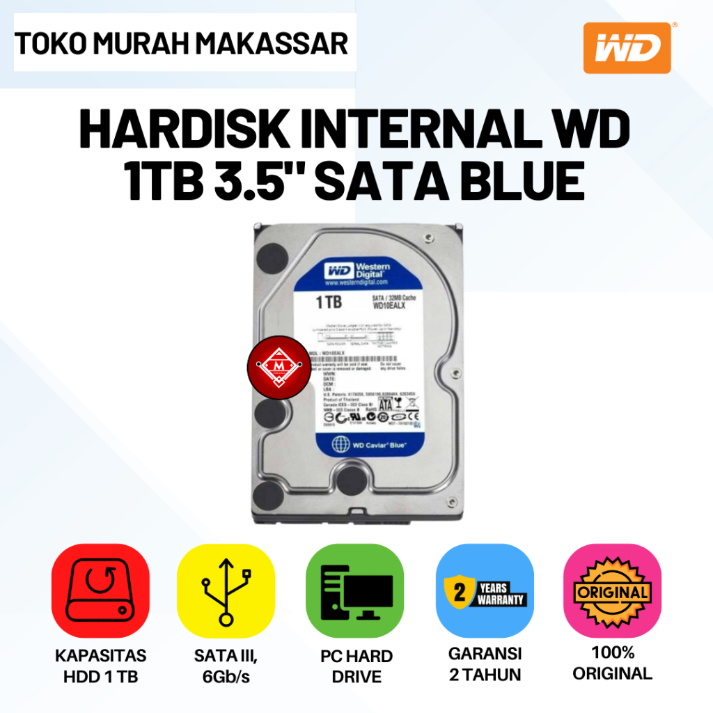 WD HARDISK HDD INTERNAL 1TB SATA BLUE 3.5 Inch KOMPUTER PC / HARDISK WD 1TB SATA BLUE ORIGINAL /HDD1