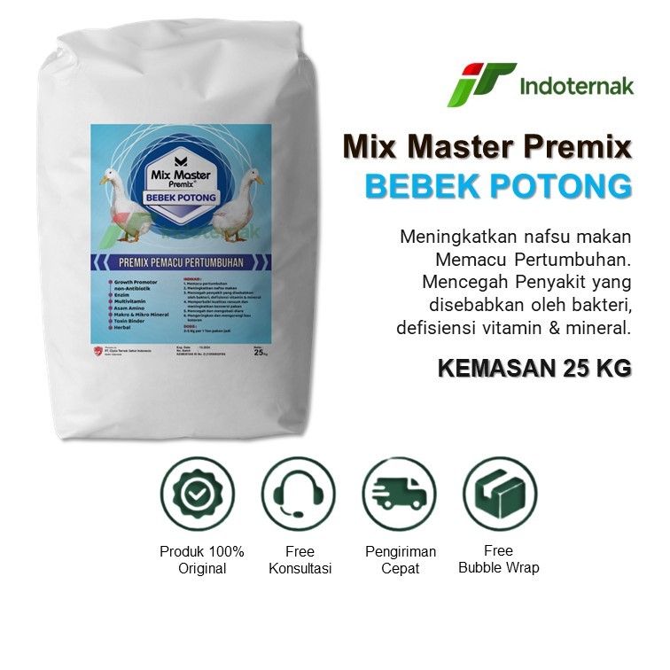 Mix Master Premix Bebek Potong - Suplemen Pakan Pemacu Pertumbuhan Bebek Potong Kemasan 25 KG