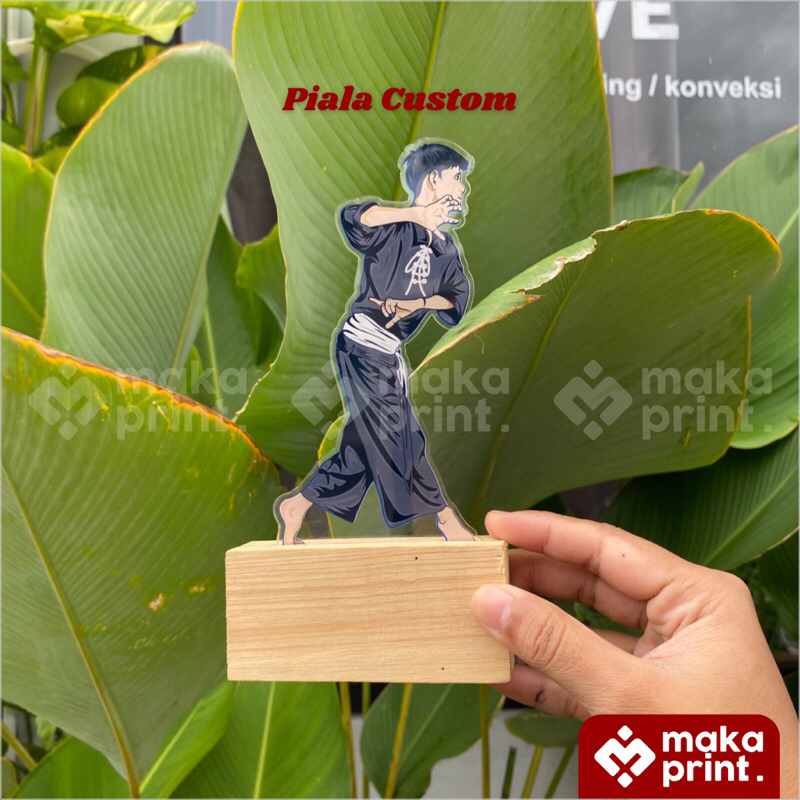 Piala Akrilik Beladiri (Pencak Silat PSHT) Print UV Tatakan Kayu Free Stiker Nama - Plakat Akrilik B