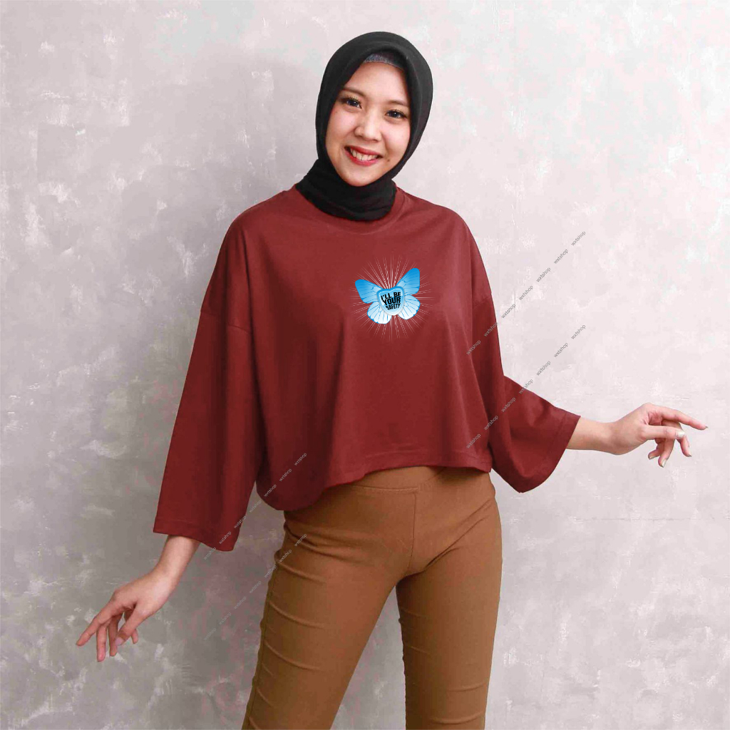 KAOS CROP kupu kupu TOP BASIC WANITA OVERSIZE TEE TERBARU