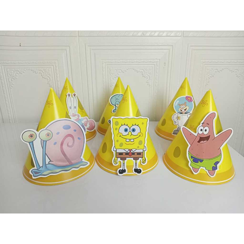 topi pop up spongebob / topi ultah spongebob / topi kerucut spongebob / topi pop up custom spongebob