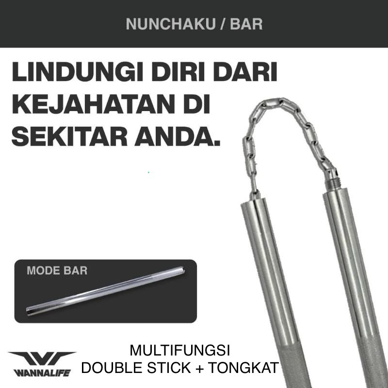 DOUBLE STICK NUNCHAKU BAR BESI stainles steel BELADIRI TOYA TONGKAT WANNAFIT