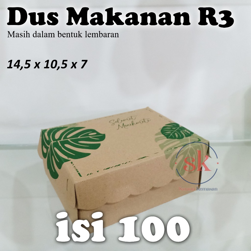 BOX KRAFT DUS SNACK JAJAN ROTI KUE MAKANAN MOTIF DAUN R3 UK 14,5X10,5X7 (ISI 100)