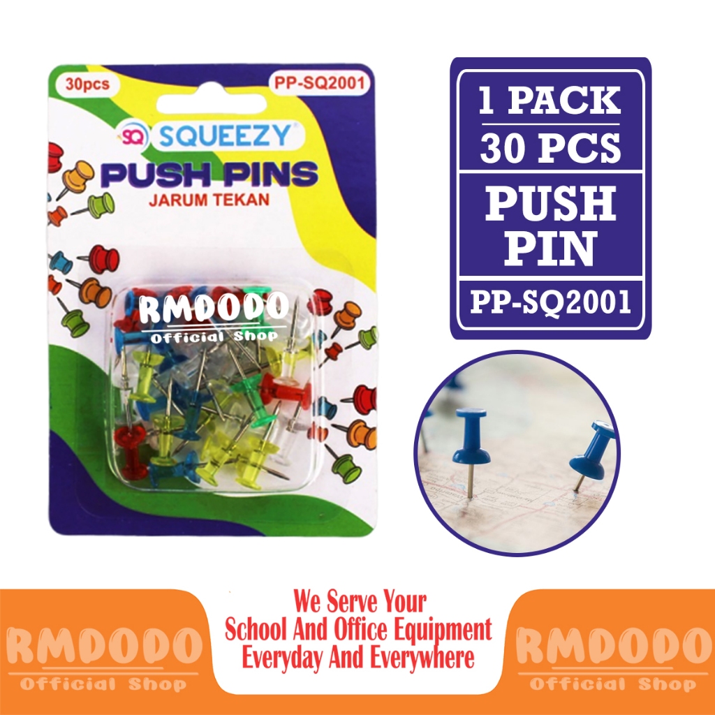 

Rmdodo - Push Pin Squeezy [1 Pack - 30 Pcs Jarum] / Jarum Tekan Transparan Warna PP-SQ2001