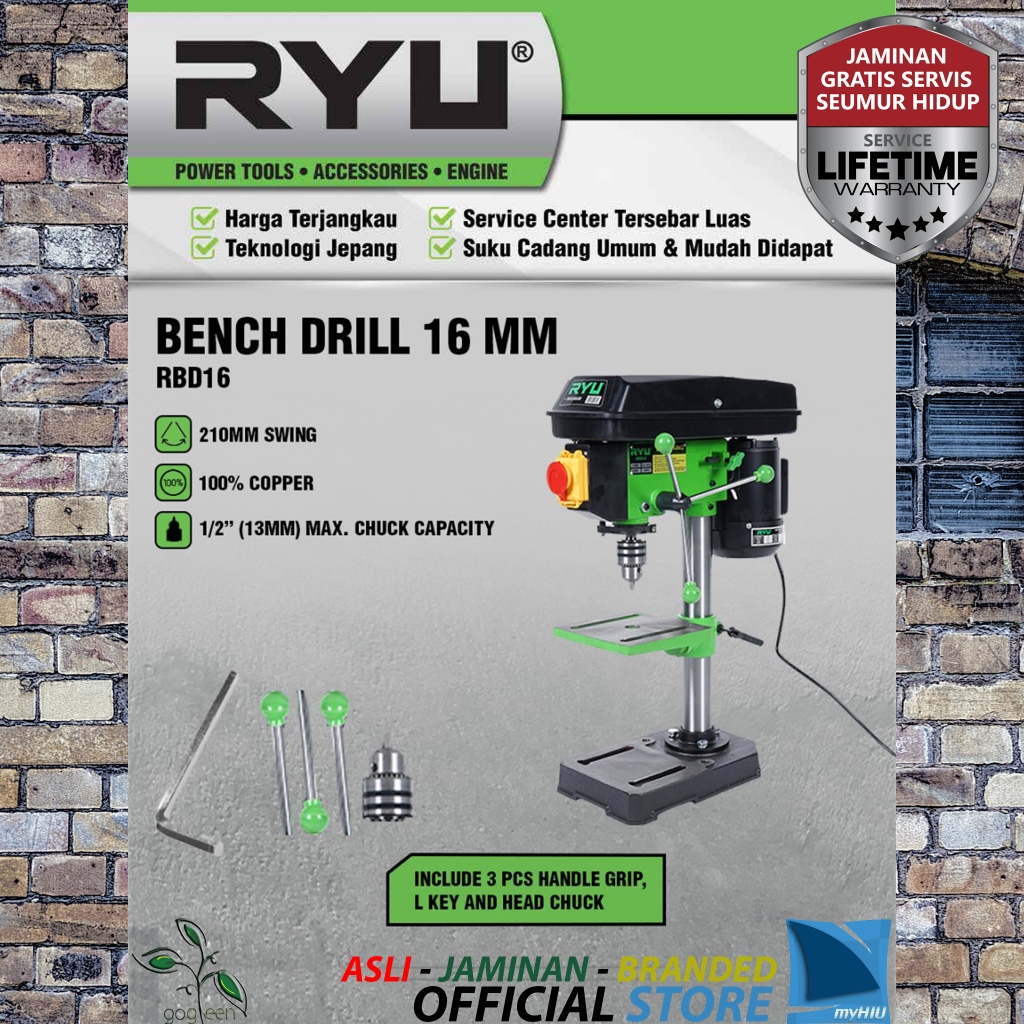Mesin Bor Duduk Listrik Max 16 mm - Bench Drill RBD16 RYU
