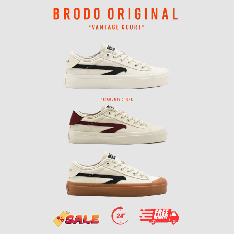 Brodo - Sepatu Vtg Court Sneakers Casual Unisex Wanita Pria Original 100%