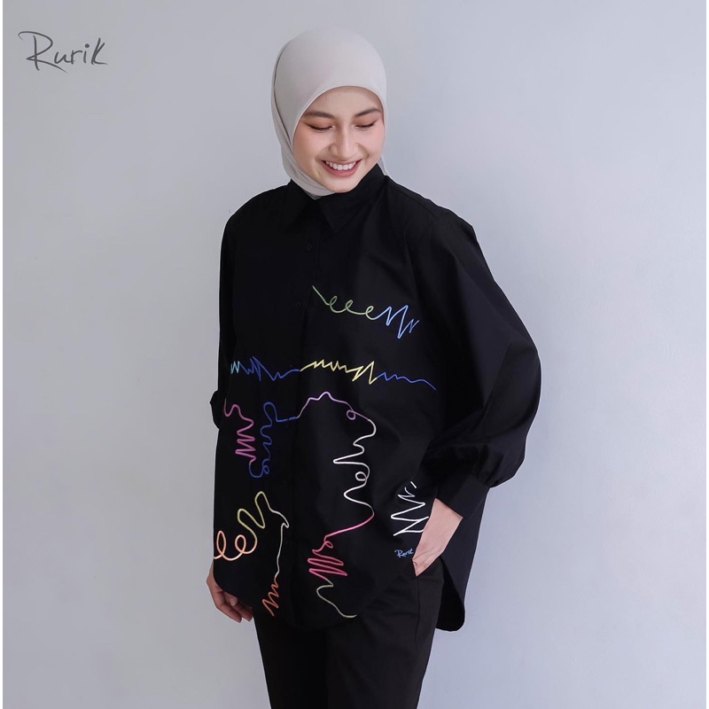 RURIK Doodle Embroidery Shirt Kemeja Wanita Oversize
