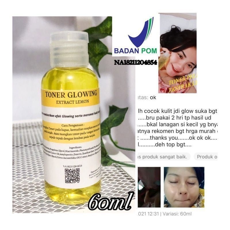 BPOM TONER GLOWING Extra Lemon 60ml Super Strong