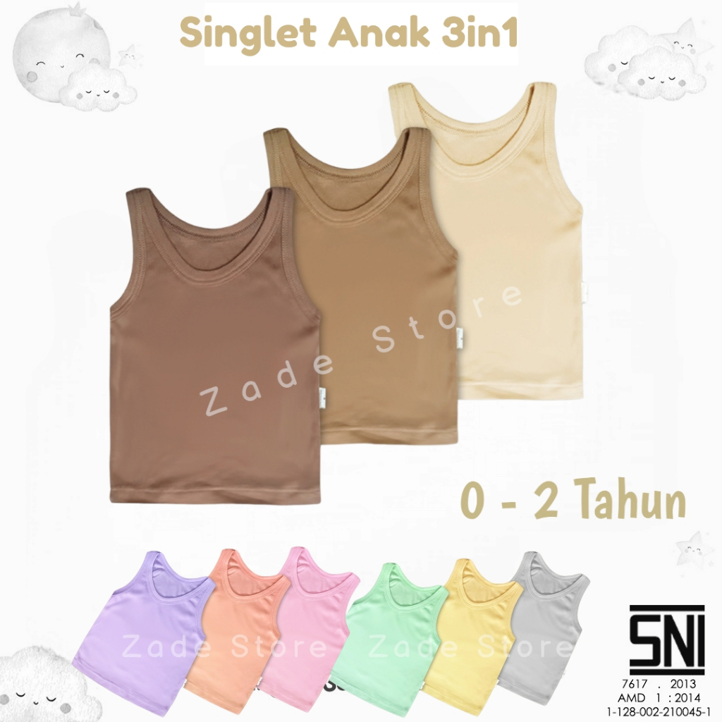 Singlet Anak Bayi isi 3 PCS 3in1 SNI BOBOKO INOVATEX kaos dalam anak 0- 2 Tahun kaos kutang anak new