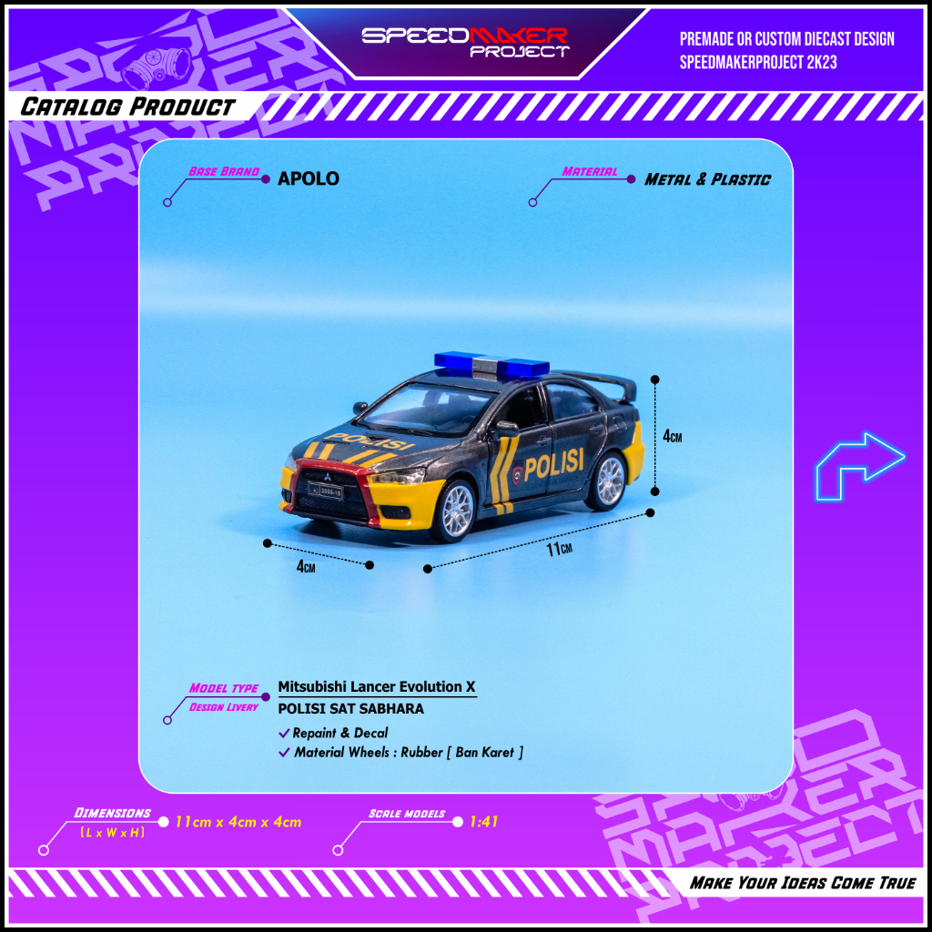 Apolo Custom Mitsubishi Lancer Evolution X Polisi Indonesia Patroli Sat Sabhara Diecast Miniatur Rep