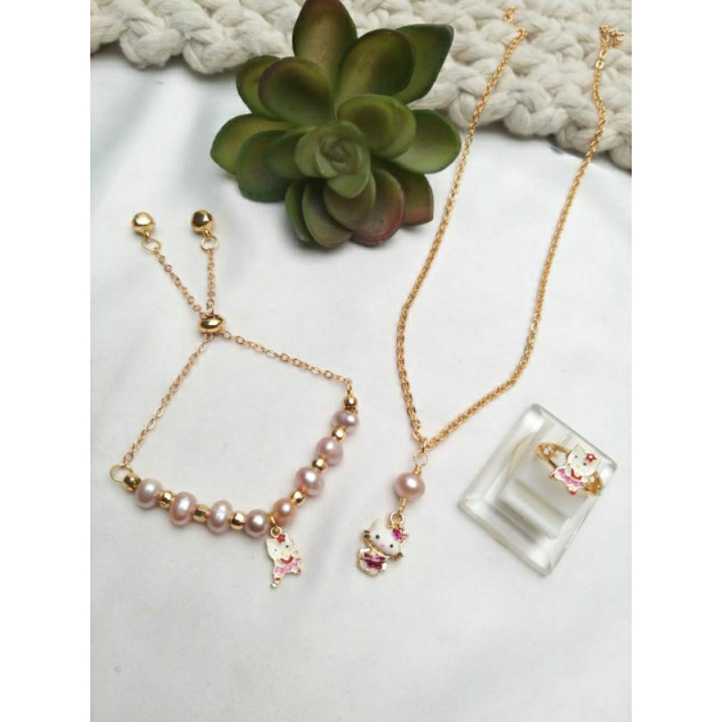 SET KALUNG GELANG DAN CINCIN ANAK MUTIARA LOMBOK AIR TAWAR