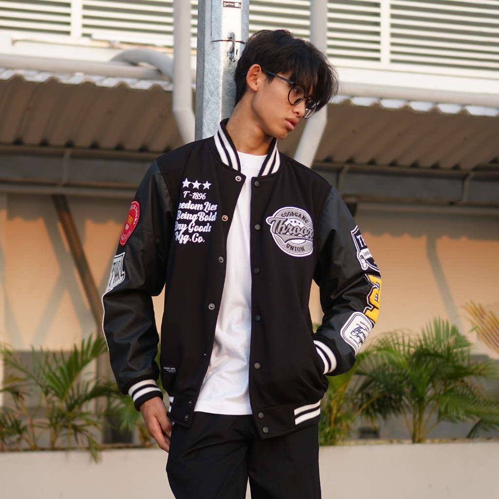 Throox Bomber Varsity Jacket Hitam || THRX Daltoosh Black