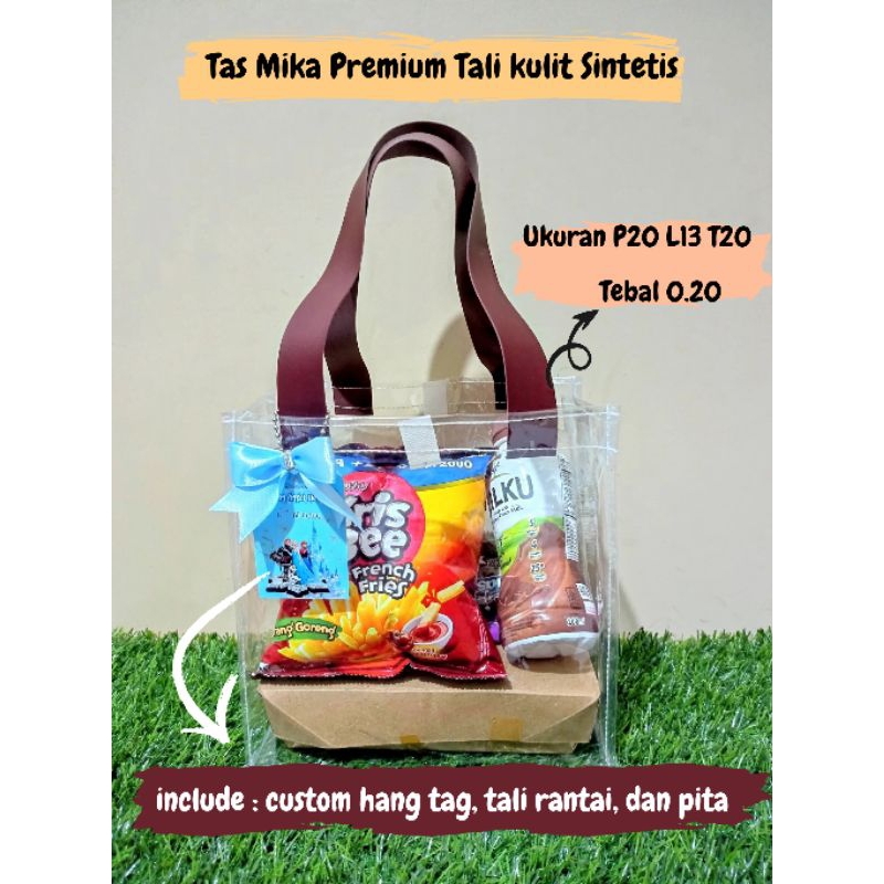 

Tas hampers transparan premium include Hang tag dan pita