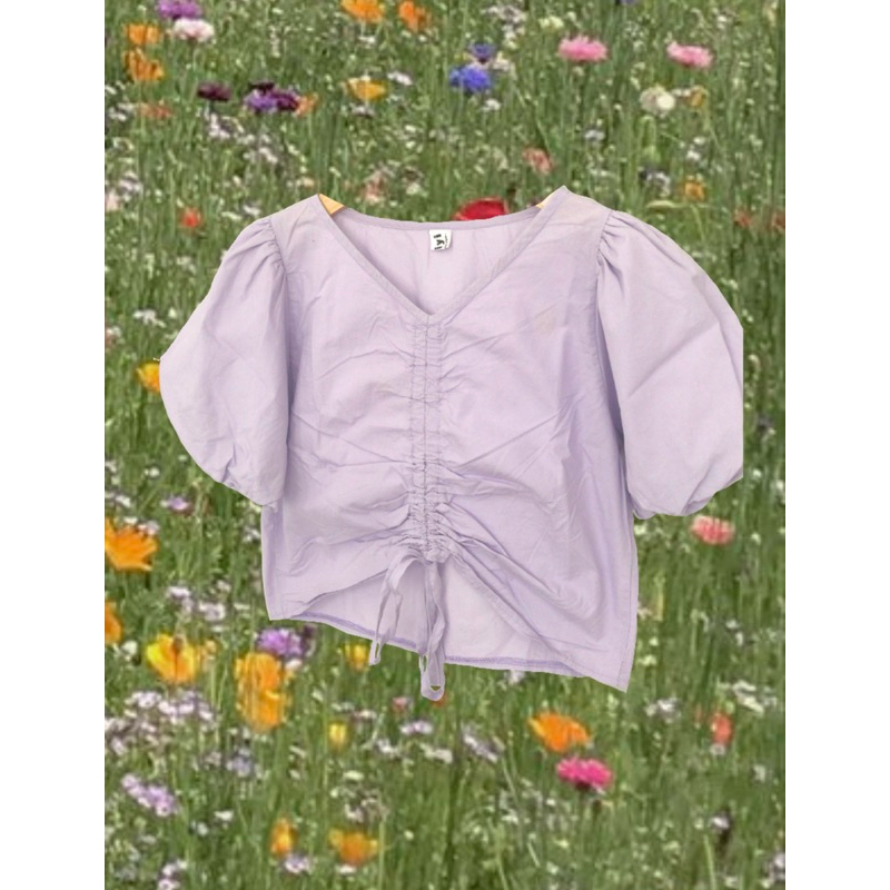 Thrift Crop Top Katun Lilac Crop Top Korea Crop Top Serut Crop Top Remaja Crop Top Wanita