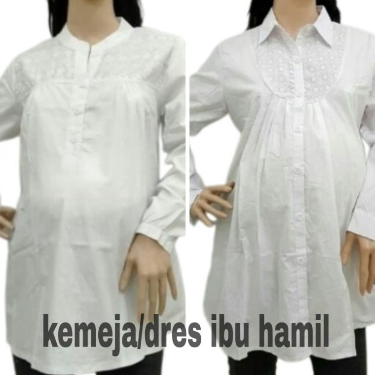 Terupd@te kemeja ibu hamil warna putih/baju ibu hamil warna putih/dres hamil warna putih/baju hamil 