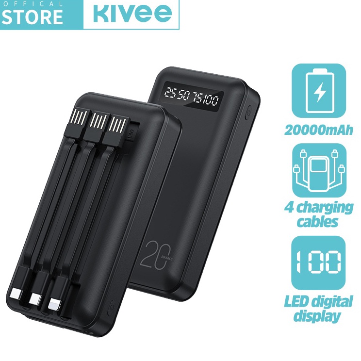 Terbaru Kivee Powerbank 20000 mAh fast charging power bank 10000 mAh mini with kabel data type c LED