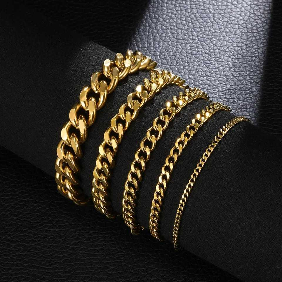 GELANG RANTAI TITANIUM ANTI LUNTUR TERBARU/GELANG RANTAI GOLD WANITA PRIA / Gelang Pria Rantai Titan