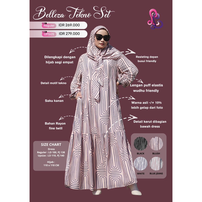 Gamis set Hijab Belleza Tekno Lina Livia