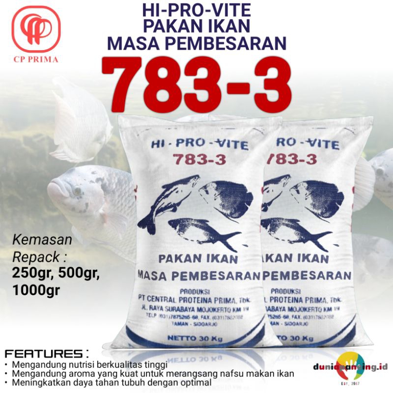 Repacking kemasan eceran Pakan ikan air tawar Hi-Pro-Vite 783-3 pakan ikan masa pembesaran kemasan r