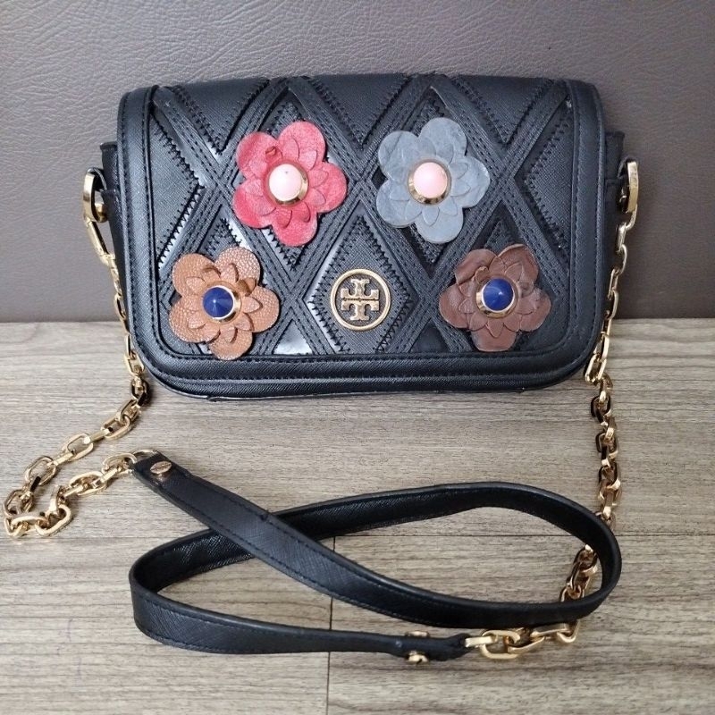 Tas Sling rantai Tory Burch bunga preloved