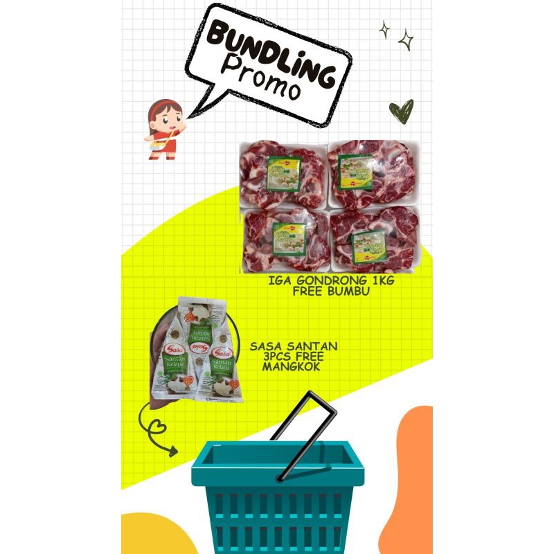 BUNDLING Iga Gondrong 1kg free bumbu + Sasa Santan 3pcs free mangkok