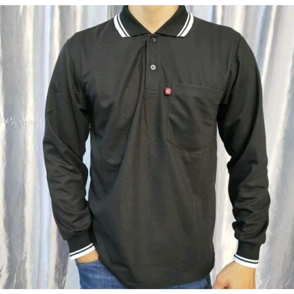 KAOS KERAH COMBED KNITTO 24S KAOS POLO SAKU LENGAN PANJANG RIB KAOS POLO LENGAN PANJANG  RIB