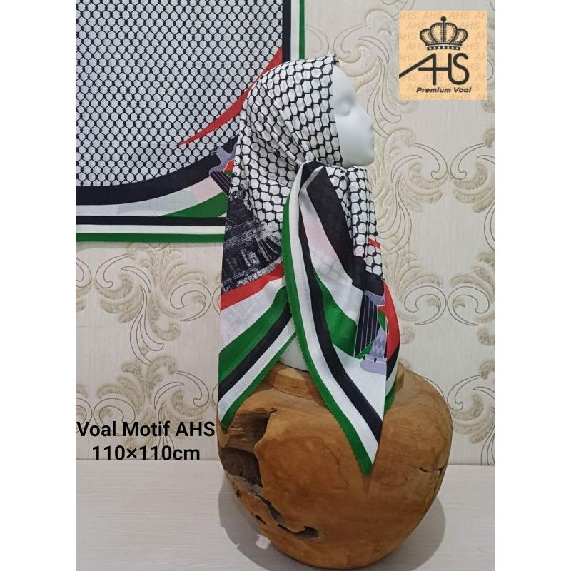 jilbab segi empat voal motif palestina seri al aqsa