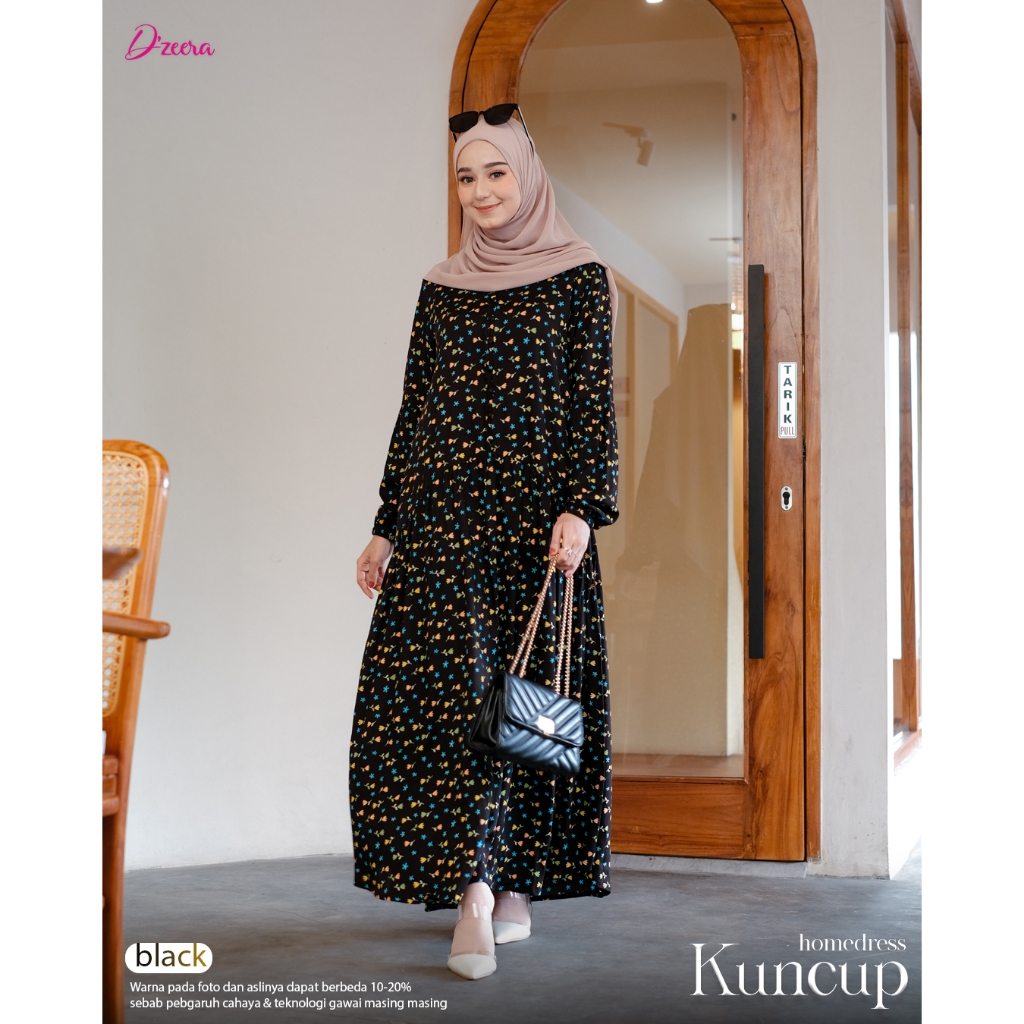 DZEERA - KUNCUP HOMEDRESS / gamis wanita muslimah motif bunga bahan rayon