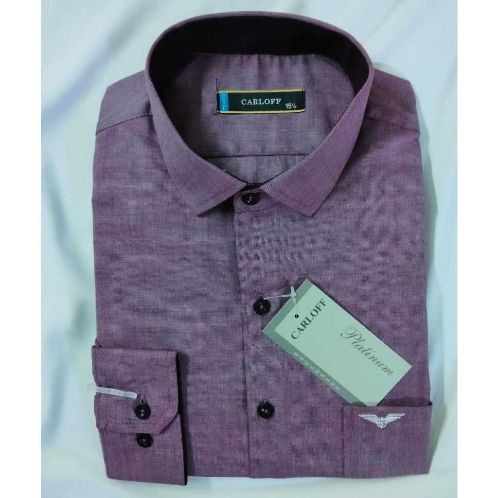 CARLOFF Pakaian Pria Hem Baju Kemeja Polos Lengan Panjang 4016P Warna Ungu