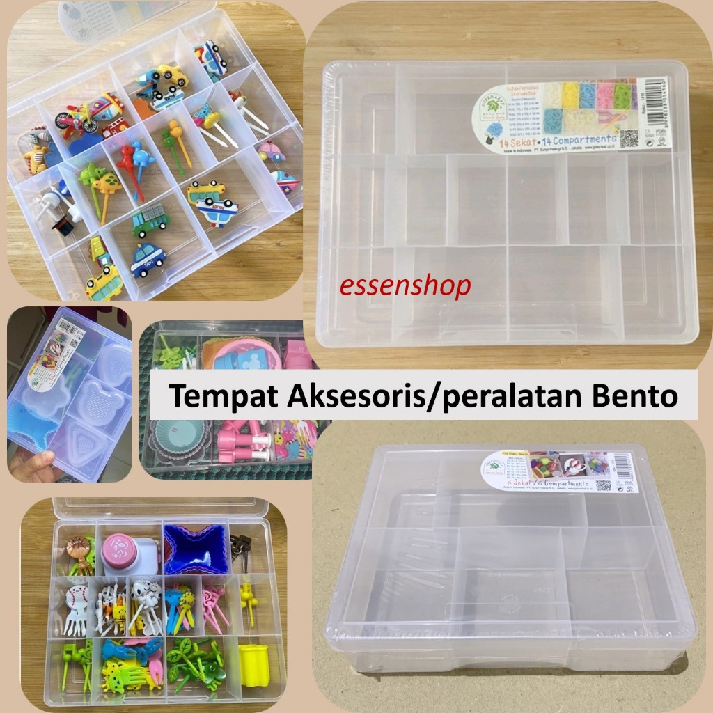 Tempat penyimpanan aksesoris bento tusukan cetakan nasi box plastik sekat 6 /12 kompartemen