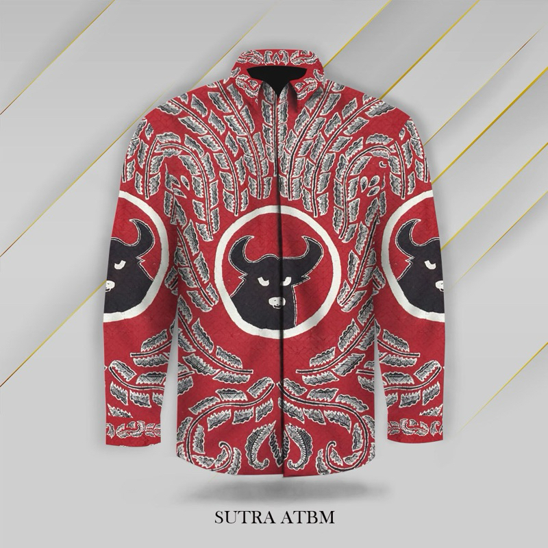Kain batik tulis sutra atbm motif partai PDI PERJUANGAN exclusive kemeja batik tulis pria asli S71