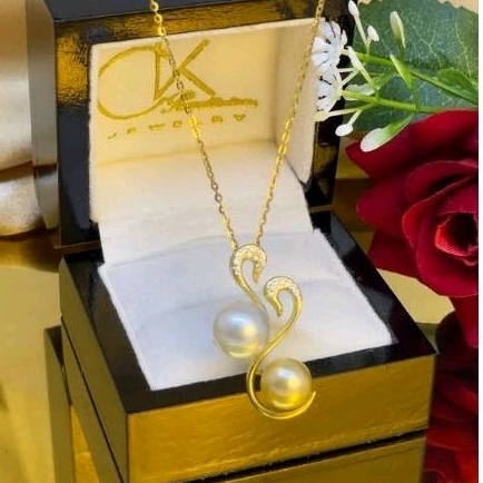 Perhiasan Liontin Pesta Mutiara Air Laut Lombok ASLI/Perak s925 Lapis Emas18k/Swan