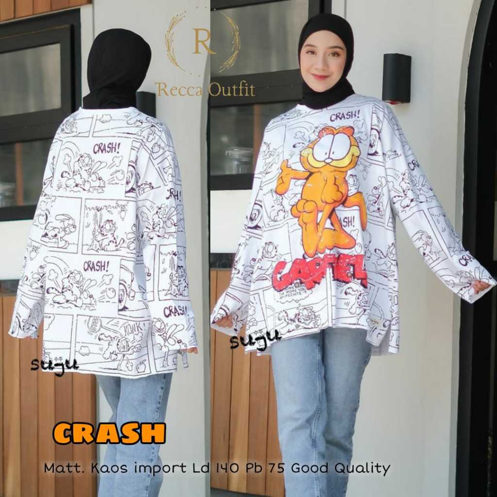 Crash Baju Atasan Kaos Impor Wanita Terbaru Kekinian Super Jumbo Ld 140 Garfield Blouse Ori Recca