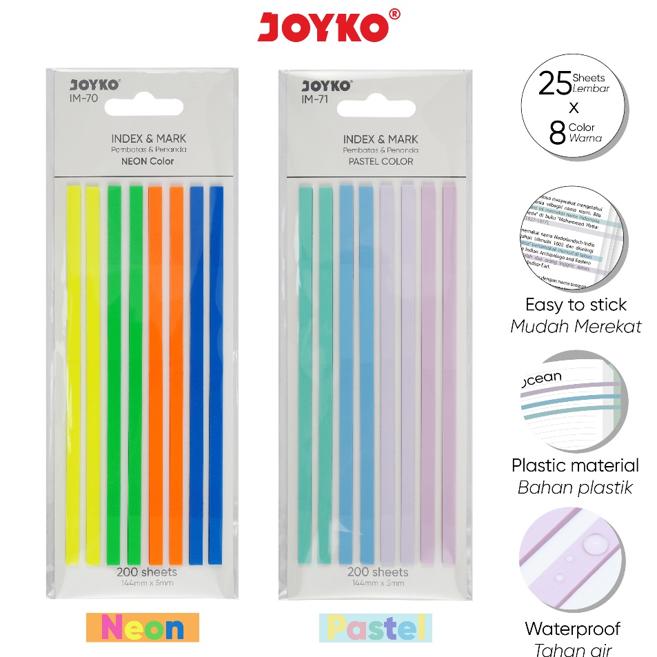 

Kirim Sekarang Index Mark Penanda Pembatas Joyko 200 Sheets IM-70 ~ 71 Plastik Grosir