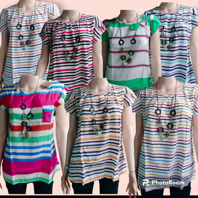 Blus wanita, Blus garis" Atasan Cewek, Atasan motif korean