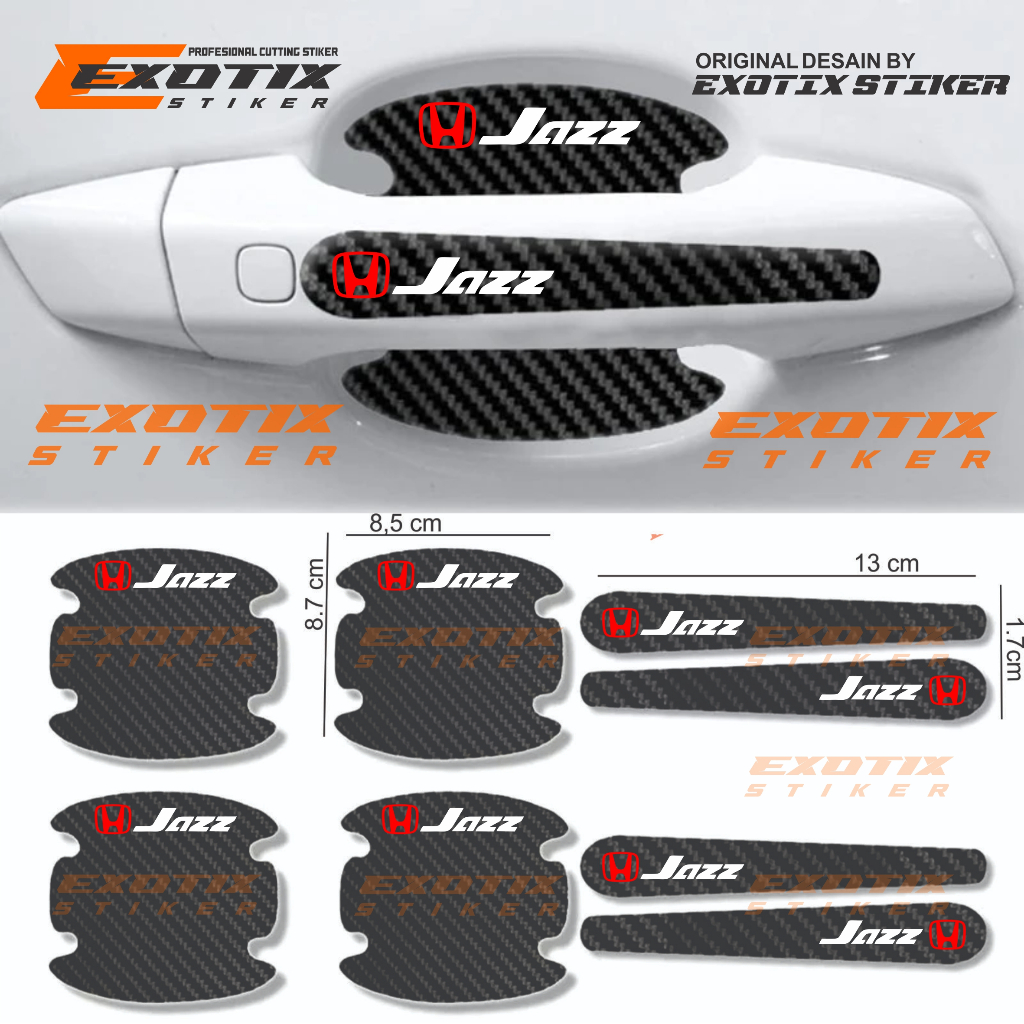 8pcs stiker carbon handle pintu mobil honda jazz cutting stiker pelindung gagang pintu mobil
