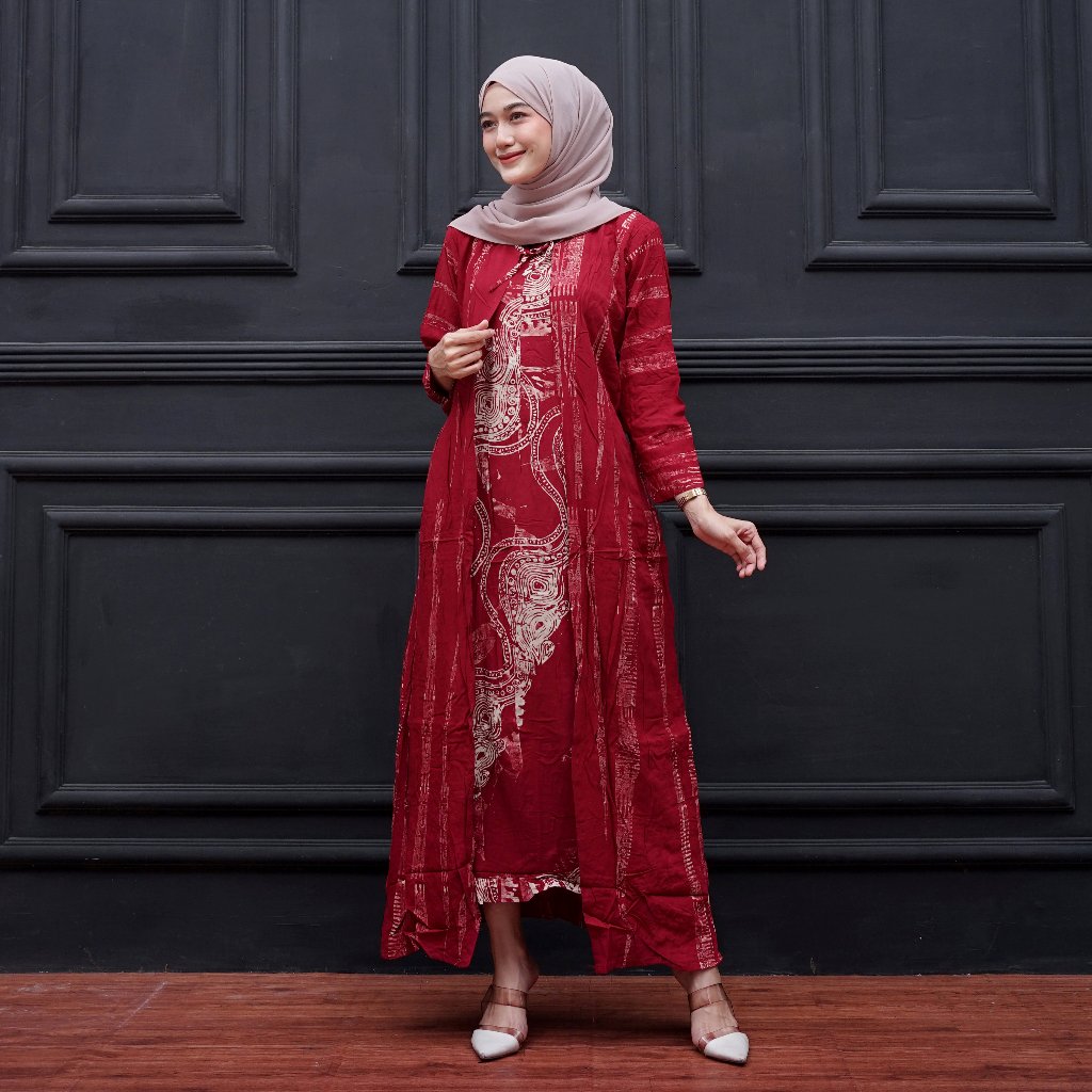 GAMIS BATIK WANITA LONG CARDIGAN TERBARU KEKINIAN DALAMAN NYATU RAYON PREMIUM STANDAR MODERN