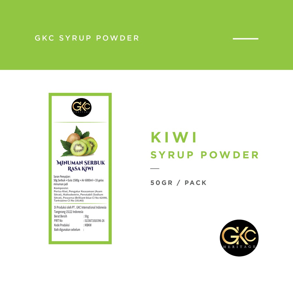 

[✦P10>] Bubuk Sirup Kiwi / Kiwi Powder Syrup Serbuk Minuman Powder Drink GKC Heritage Konsentrat 50 gram Berkah Shopee